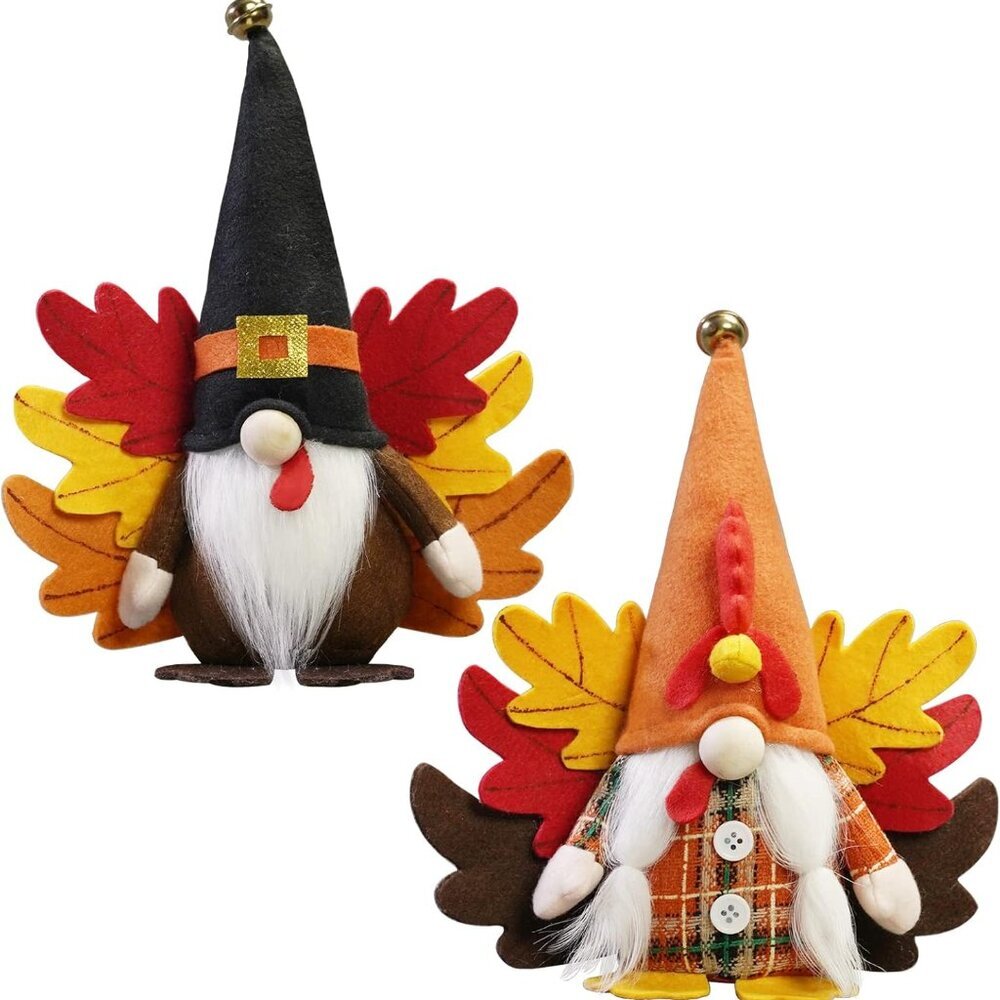 Turkey Fall Gnome, Thanksgiving Gnome Decorations, 2Pack Handmade Swedish Tomte